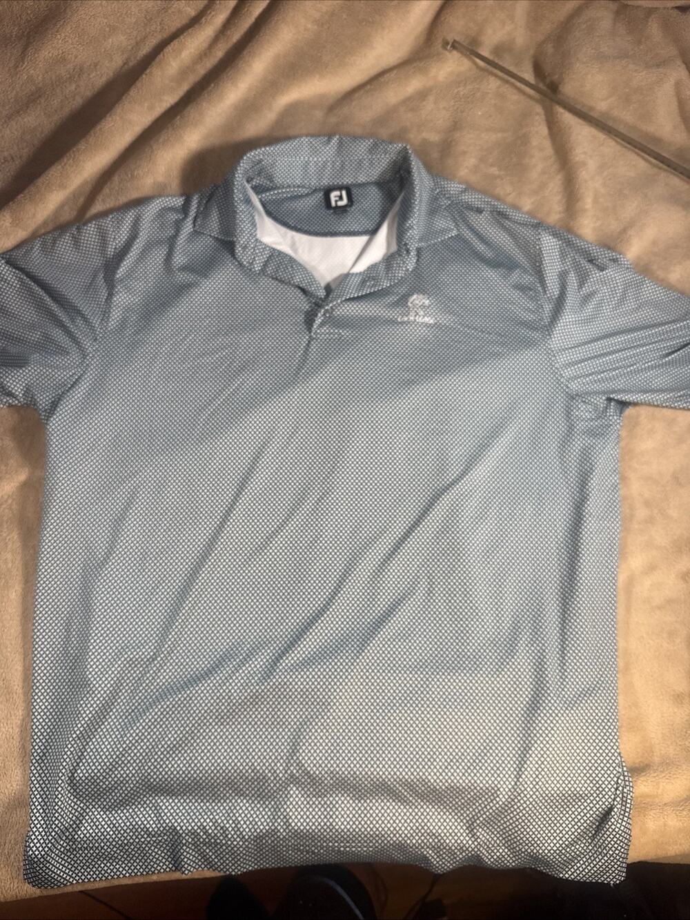 FootJoy Polo Shirt Blue Geometric Performance Stretch Loch Lloyd Logo Mens XXL